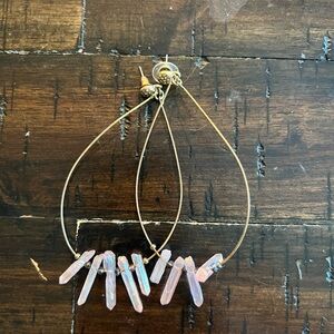 Free People Elegant Gold and Pink Crystal Earrings